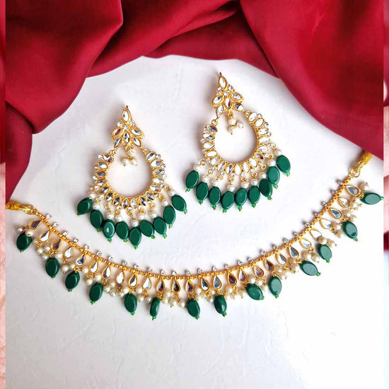 Manika Earrings/Necklace (Dark Green)