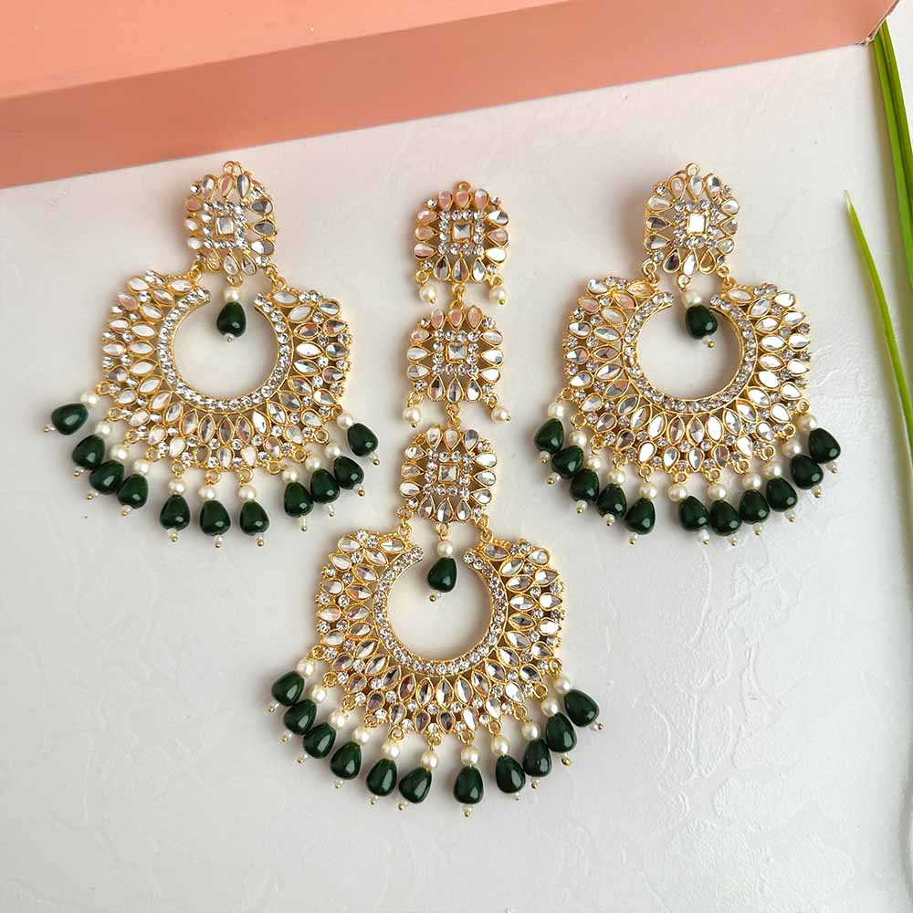 Wafaa Earrings/Teeka Set (Green)