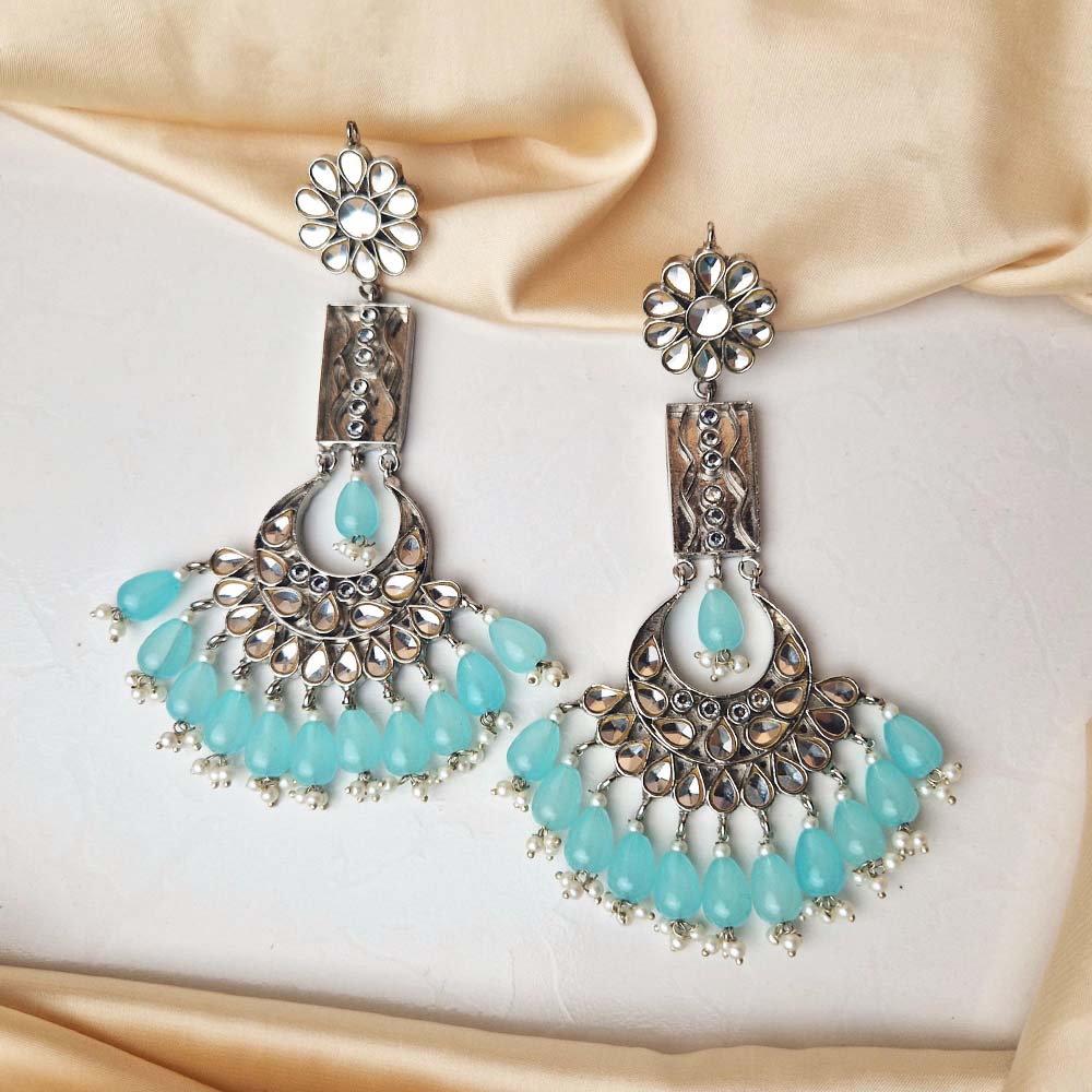 Kundan Earrings (Light Blue)