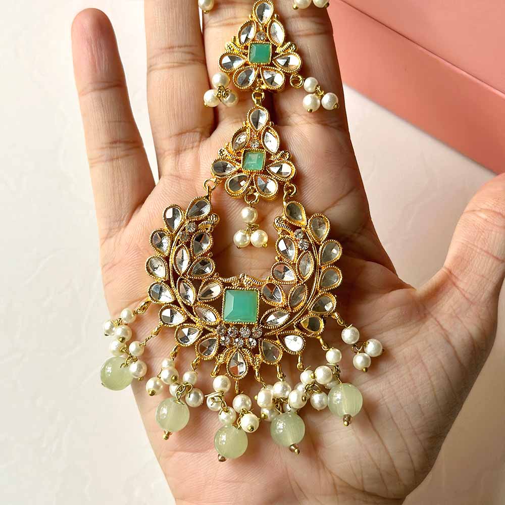 Ishaal Earring/Teeka Set (Light Green) - Alita Accessories