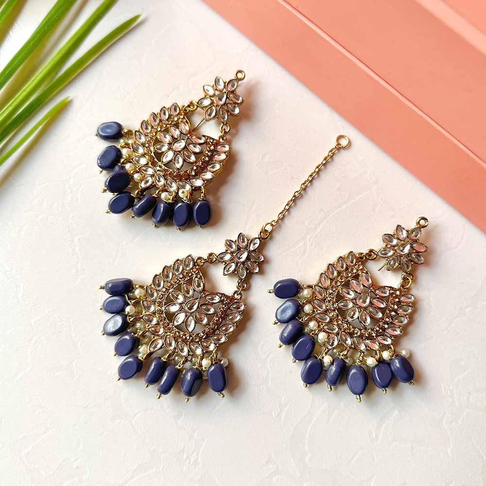 Sameera Earrings/Teeka Set (Blue) - Alita Accessories