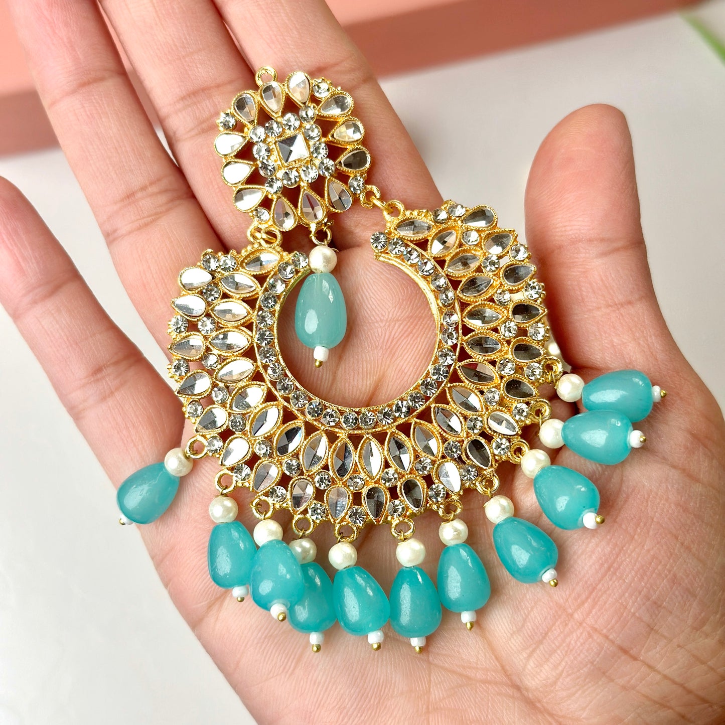 Wafaa earrings and teeka set (Light Blue)