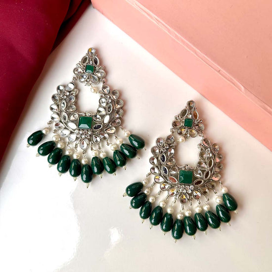 Ishaal Silver (Green) Earring/Teeka Set