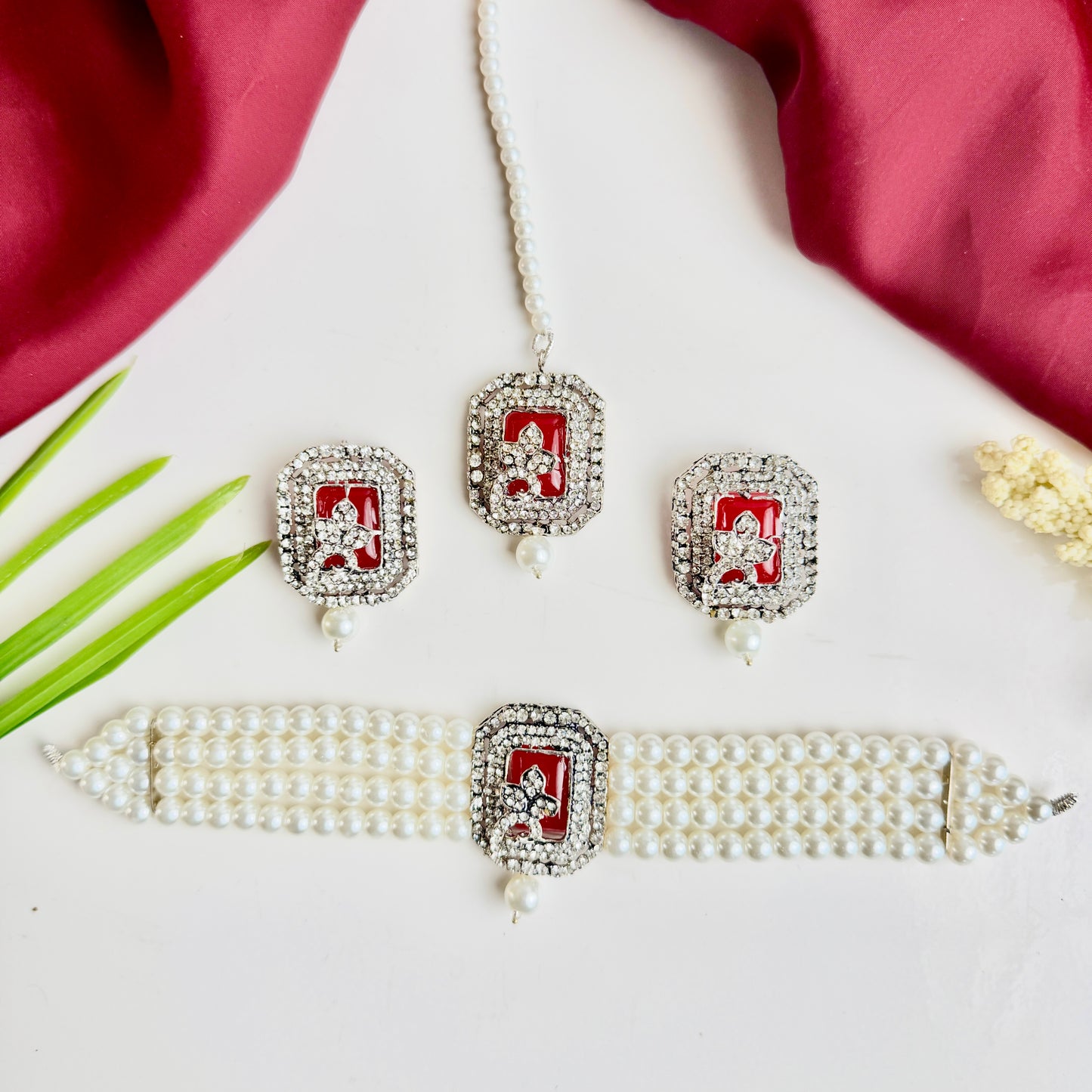 Jahanara Silver Set (Red)