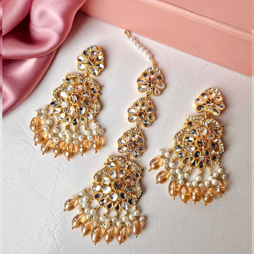 Kiran Earrings and Teeka Set Golden (Champagne)