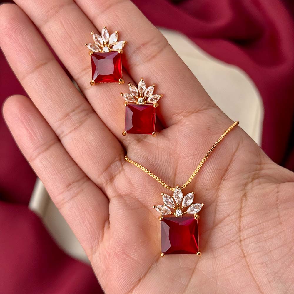 Lotus Pendant Set (Golden Red)