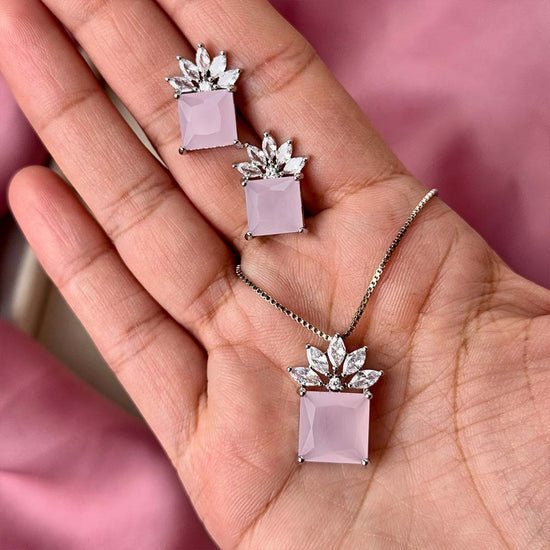 Lotus Pendant Set (Silver Pink)