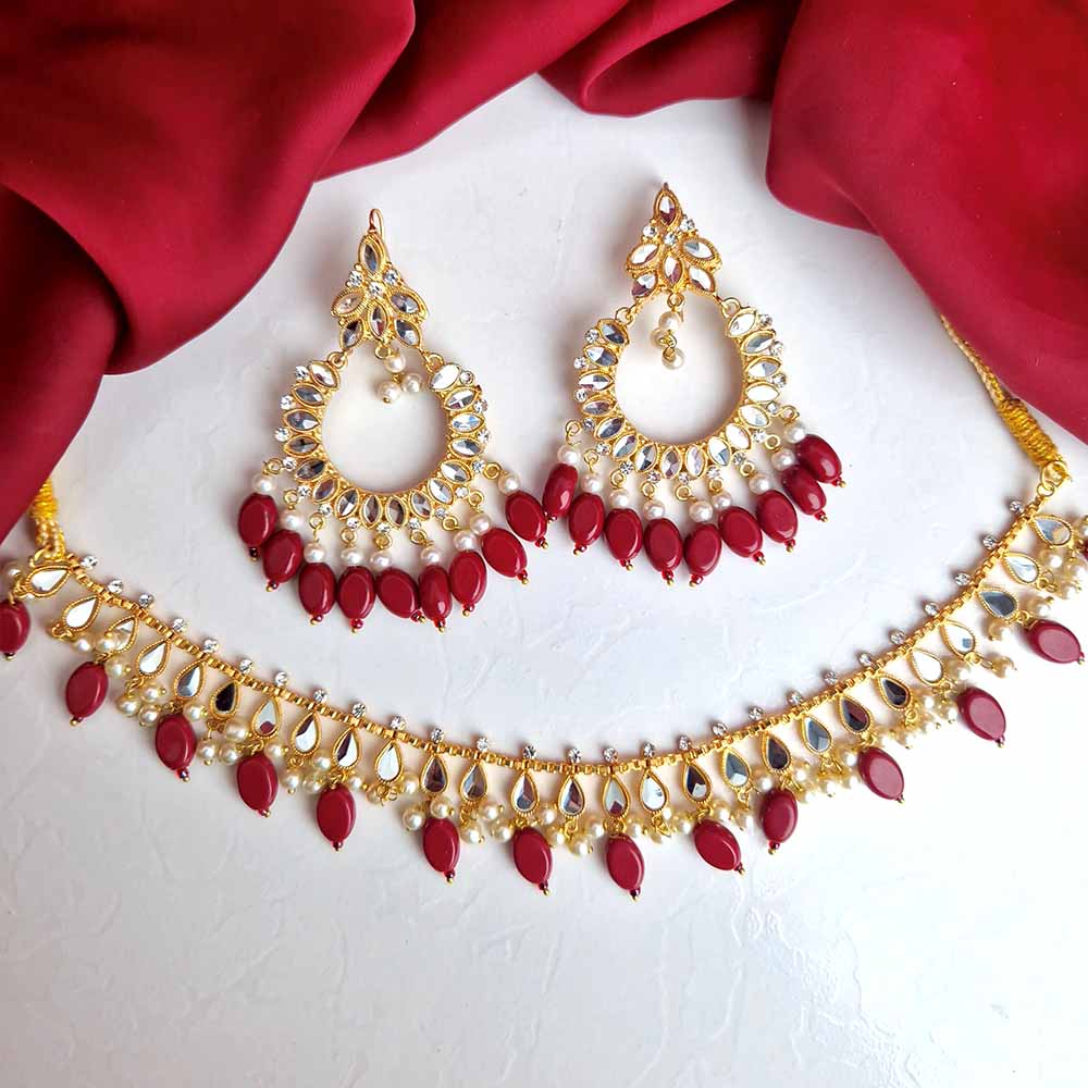 Load image into Gallery viewer, Manika Earrings/Necklace (Manika Maroon)
