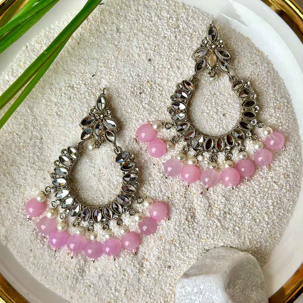 Manika Earrings (Silver Baby Pink)