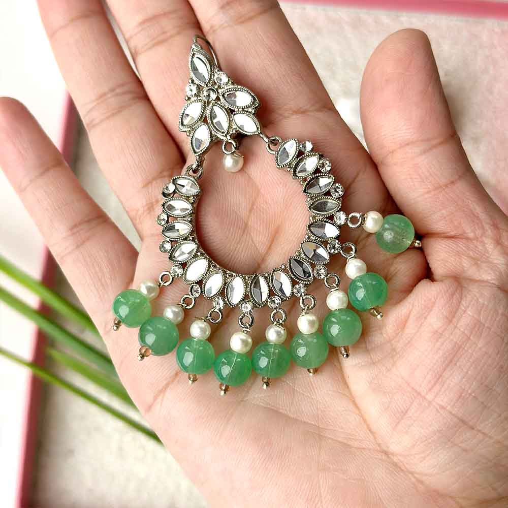 Manika Earrings (Silver Light Green)