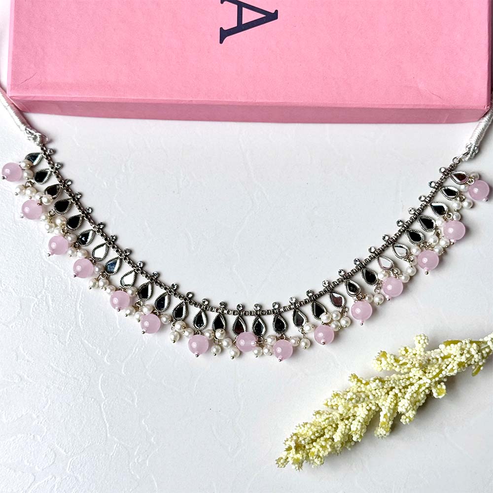 Neelum Necklace (Silver Baby Pink)