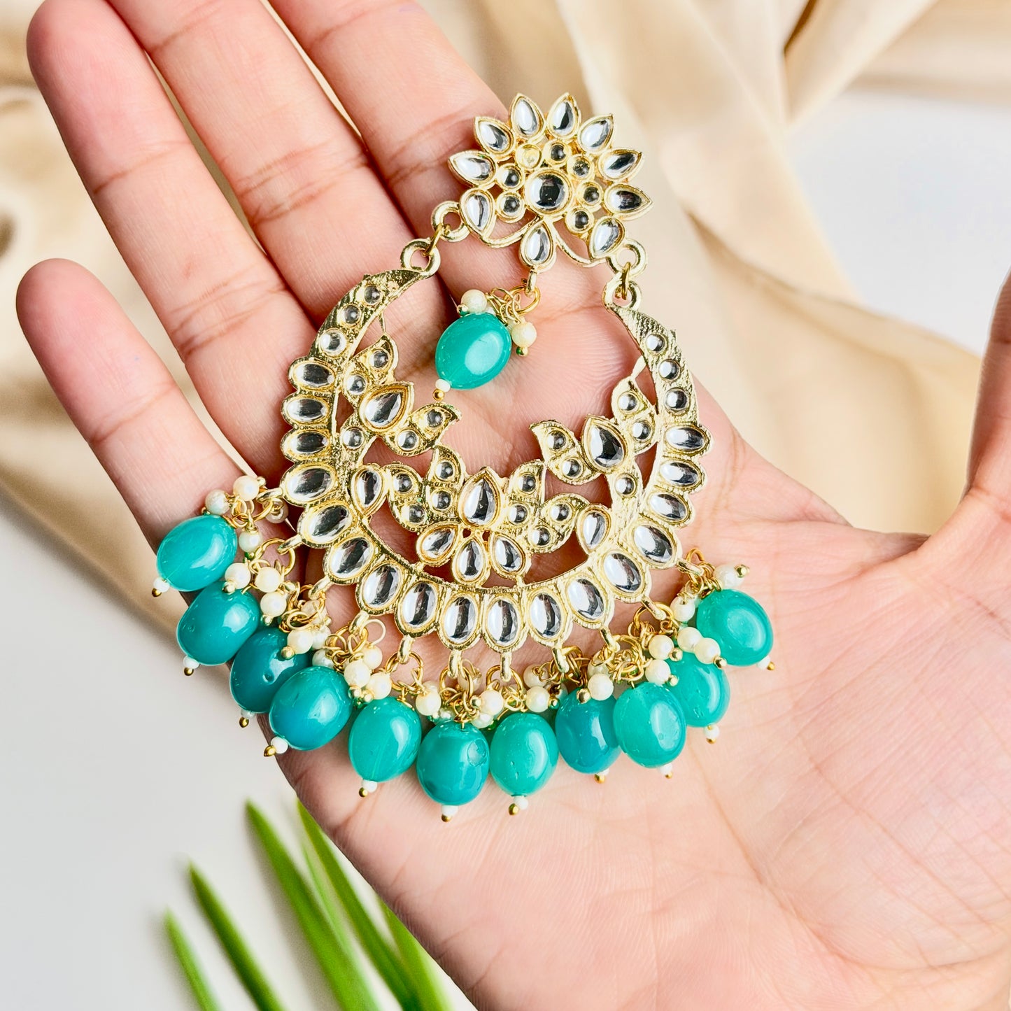 Sheesha Kundan Earring (Sky Blue)