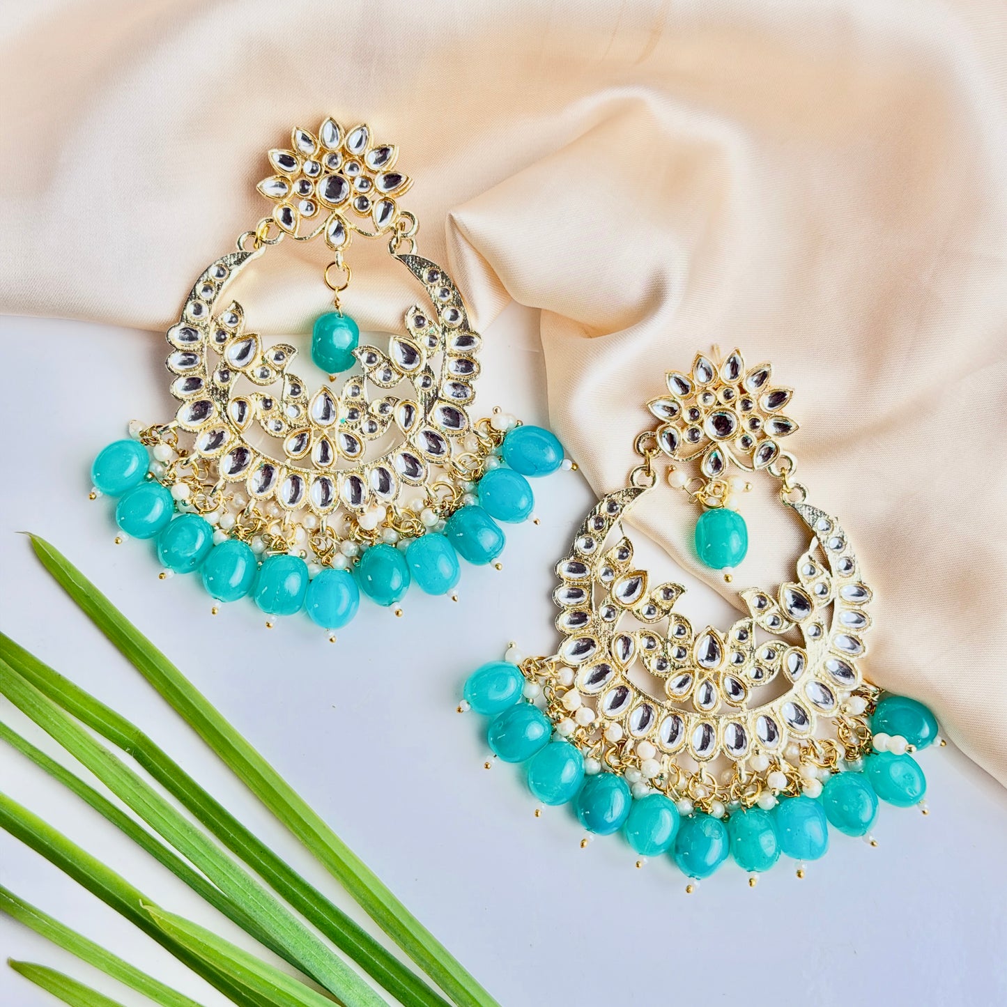 Sheesha Kundan Earring (Sky Blue)