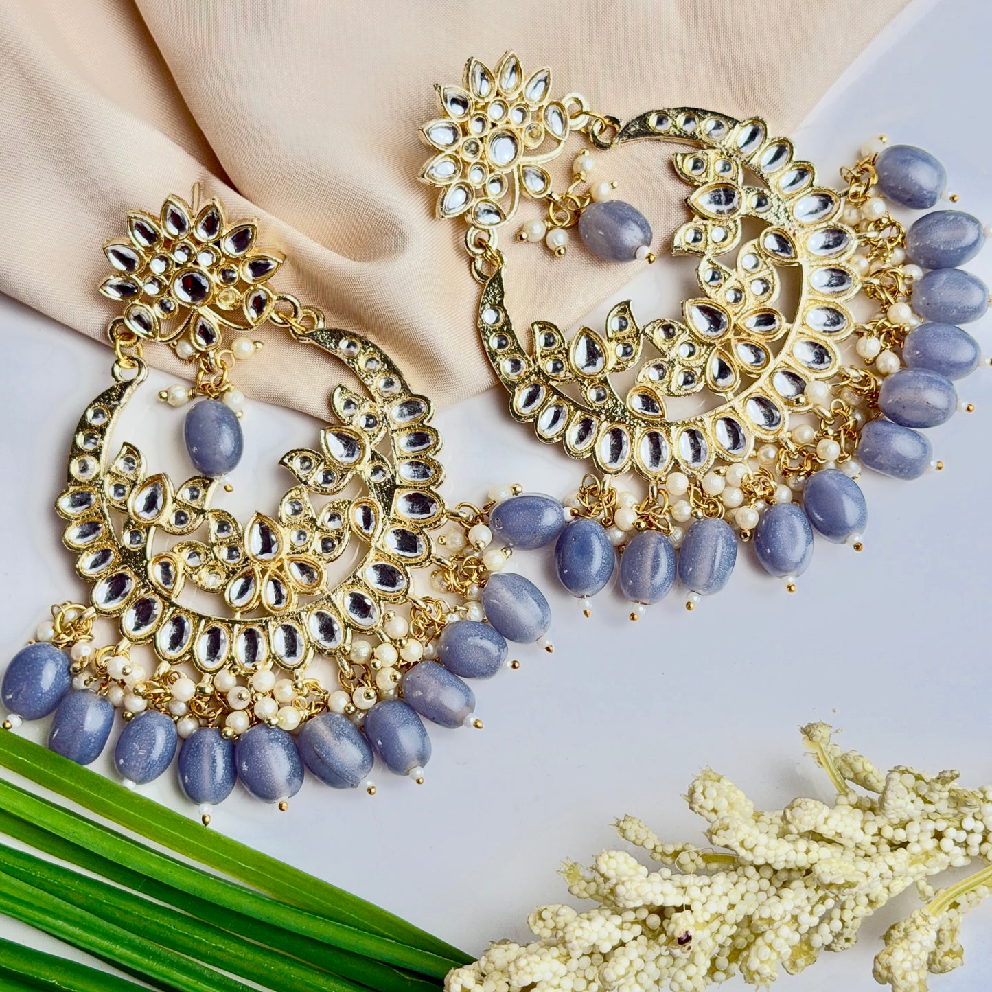 Sheesha Kundan Earring (Blue)