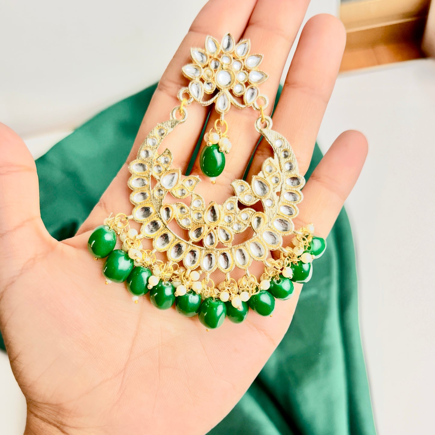 Sheesha Kundan Earring (Green)