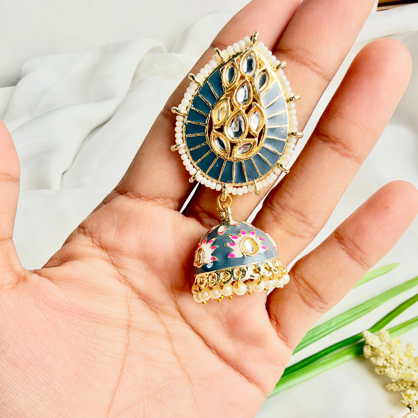 Sunshine Jhumka (Teal Blue)