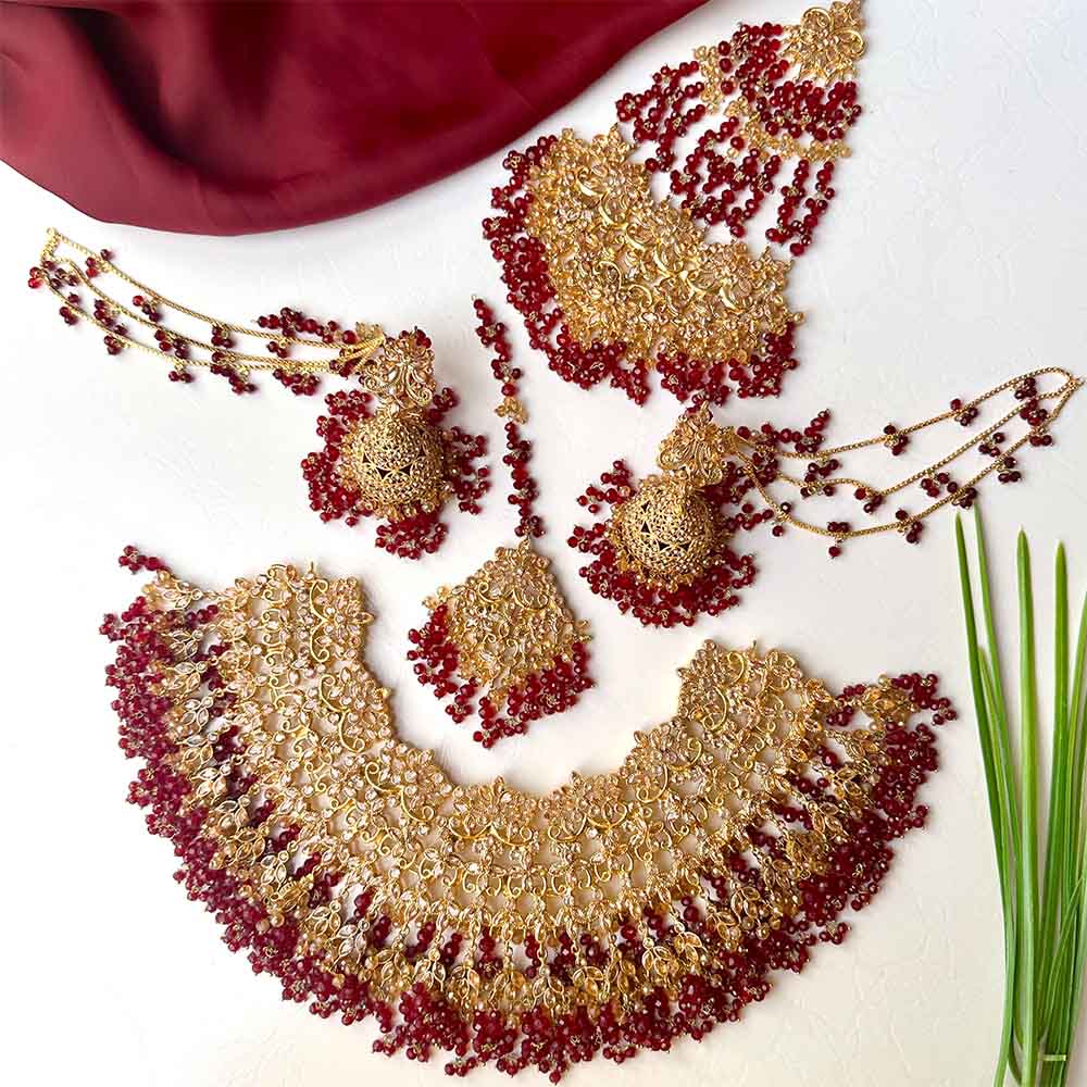 Dulhan Jewellery Set In Maroon Colour Tazmeen Bridal Set