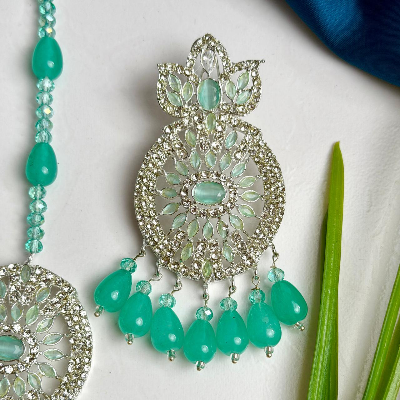 Zaria earrings and teeka set (silver turquoise)