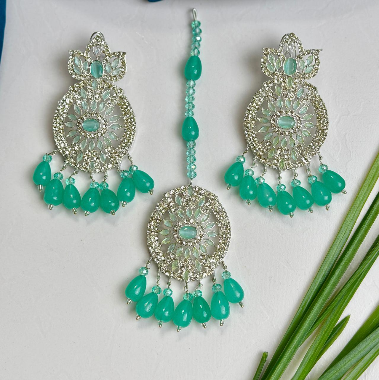 Zaria earrings and teeka set (silver turquoise)
