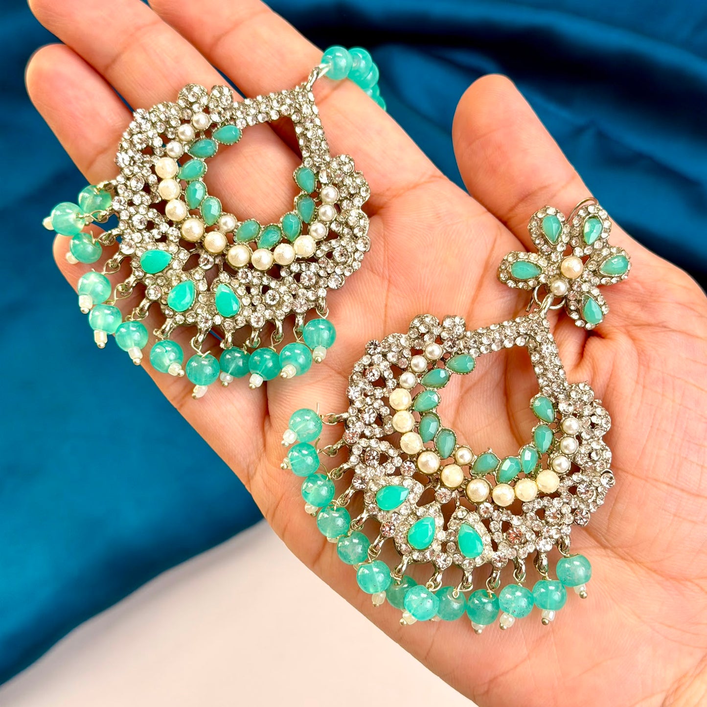 Naqsh earrings and teeka set (Turquoise)