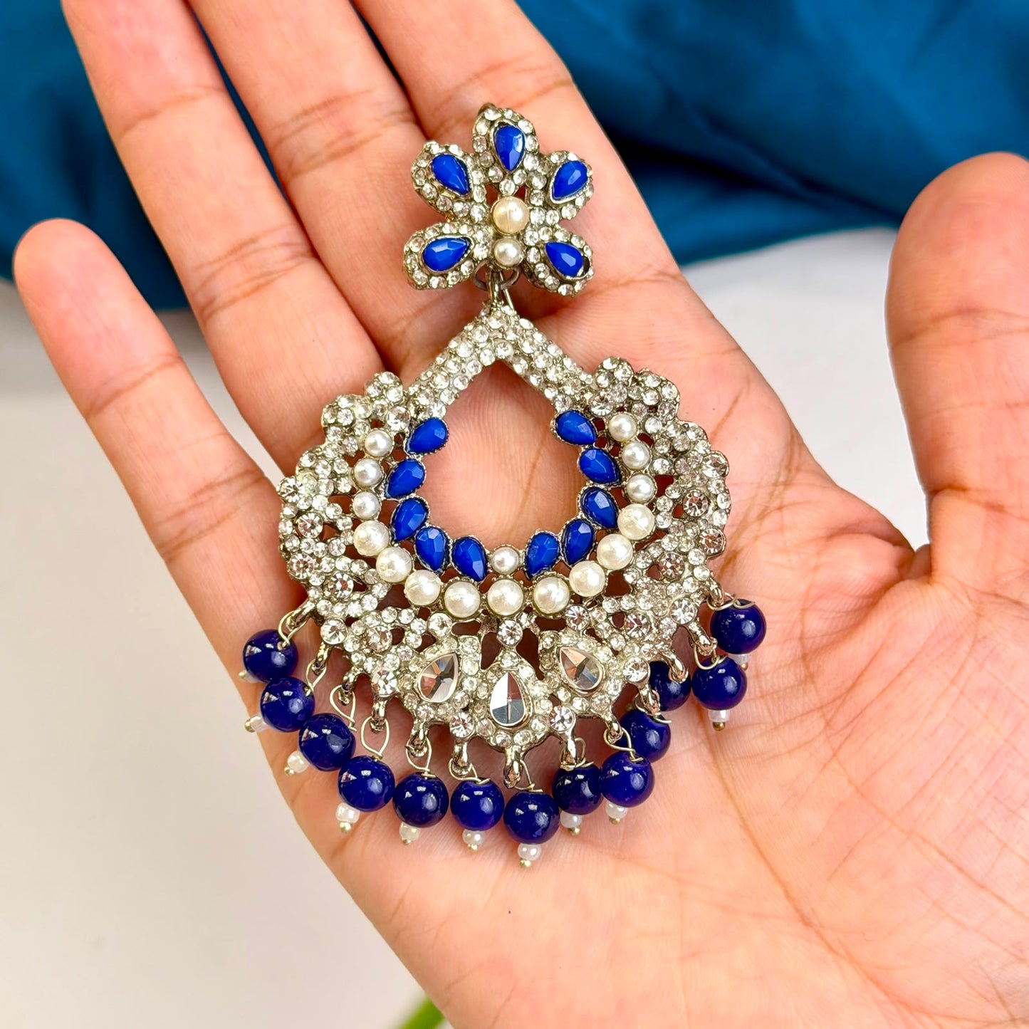 Naqsh earrings and teeka set(Blue)