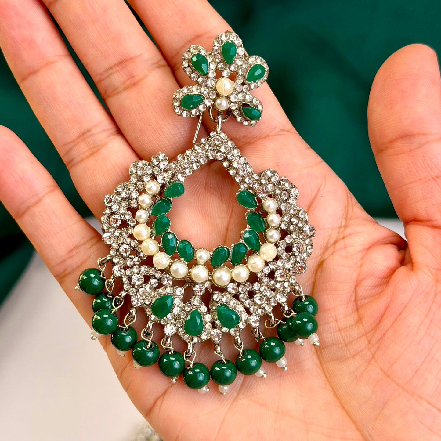 Naqsh earrings and teeka set(Green)