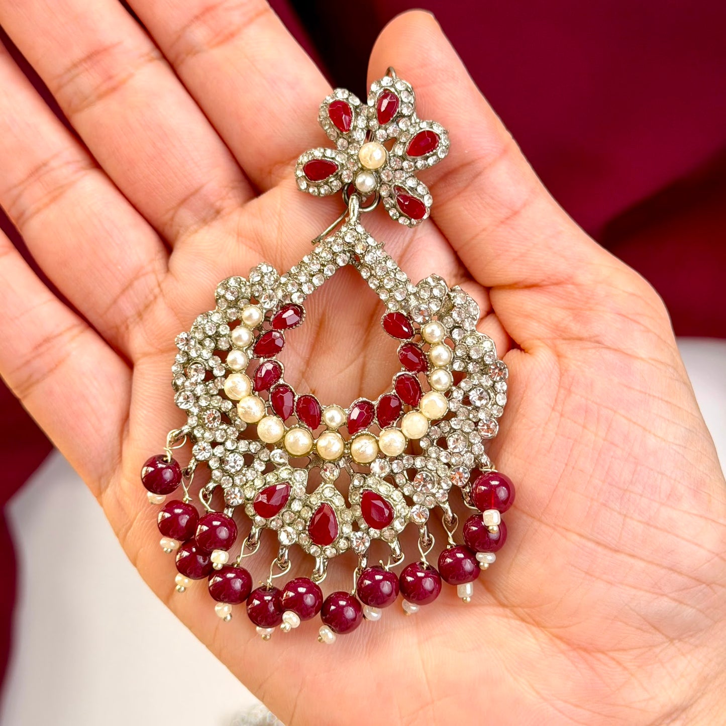 Naqsh earrings and teeka set(Maroon)