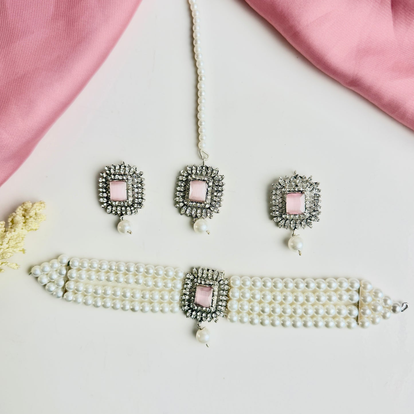 Zareen Silver Set (Baby Pink)