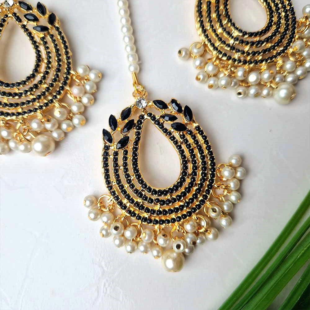 Afsa Earrings Teeka Set (Black)