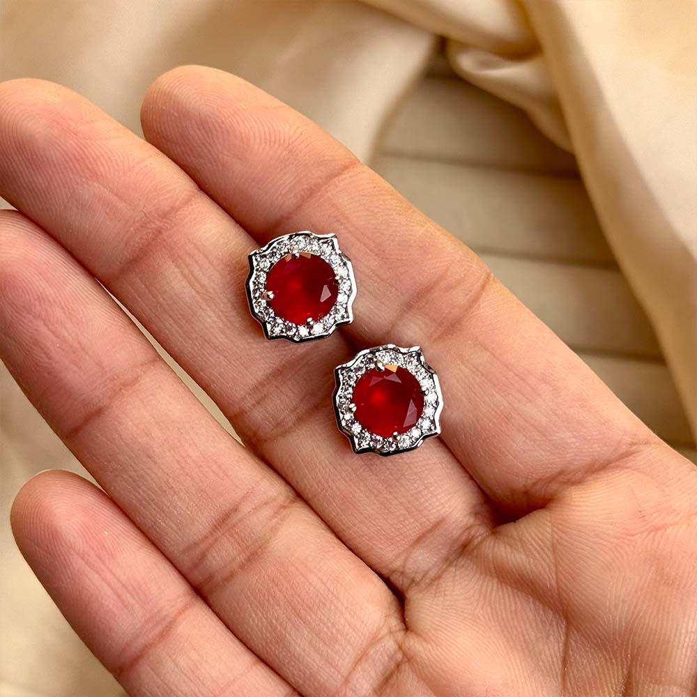 Asha Studs (Silver Maroon)