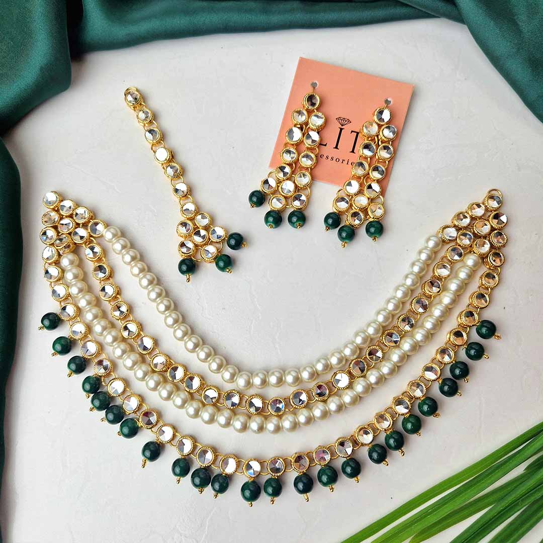 Jeena Kundan Set (Green)