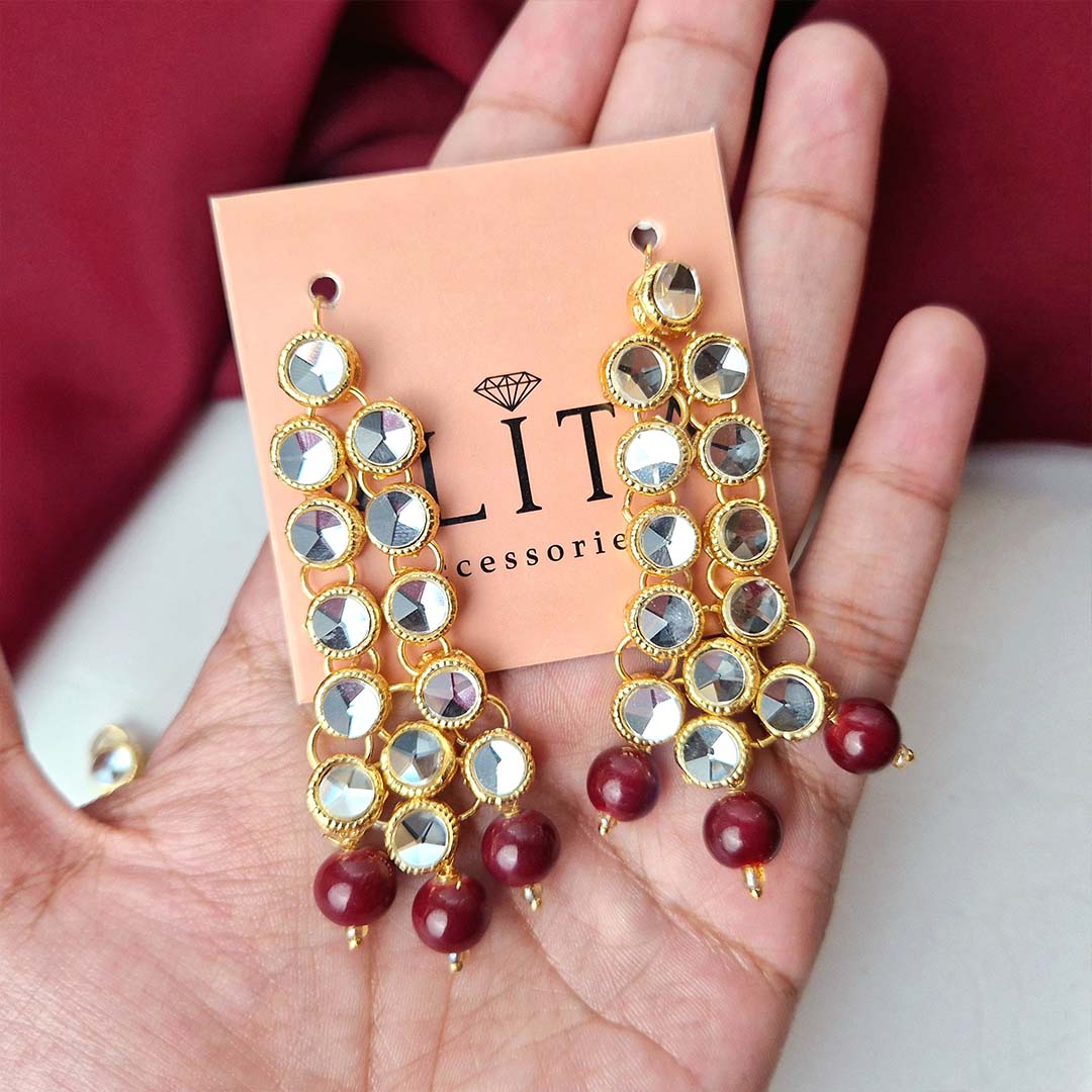 Jeena Kundan Set (Maroon)