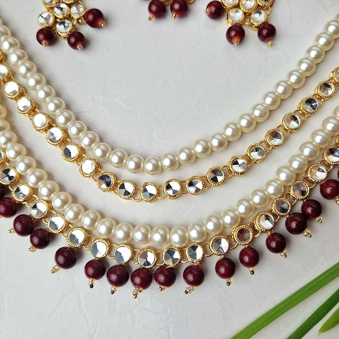 Jeena Kundan Set (Maroon)