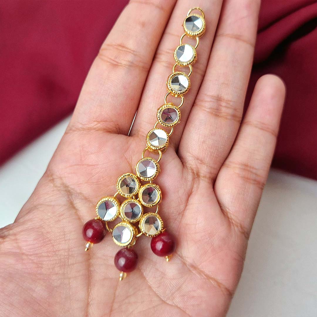 Jeena Kundan Set (Maroon)