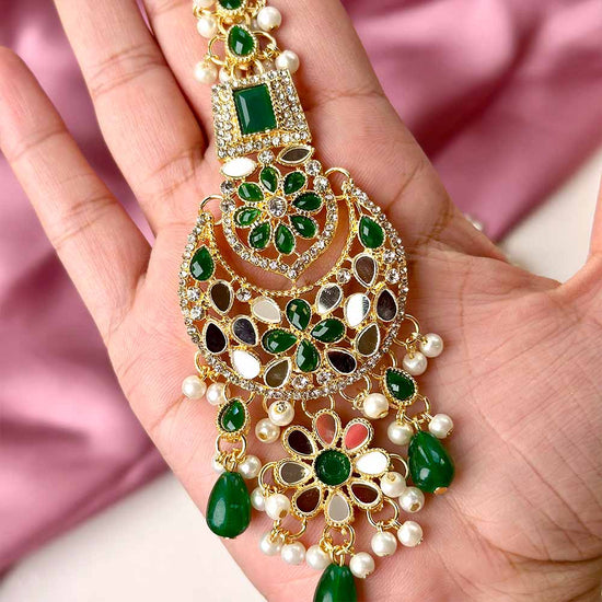 Muneera Earrings and Teeka Set (Green)