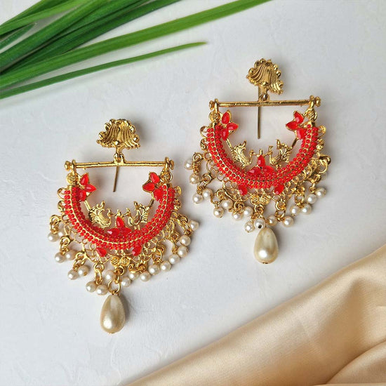 Peacock Earrings (Red)