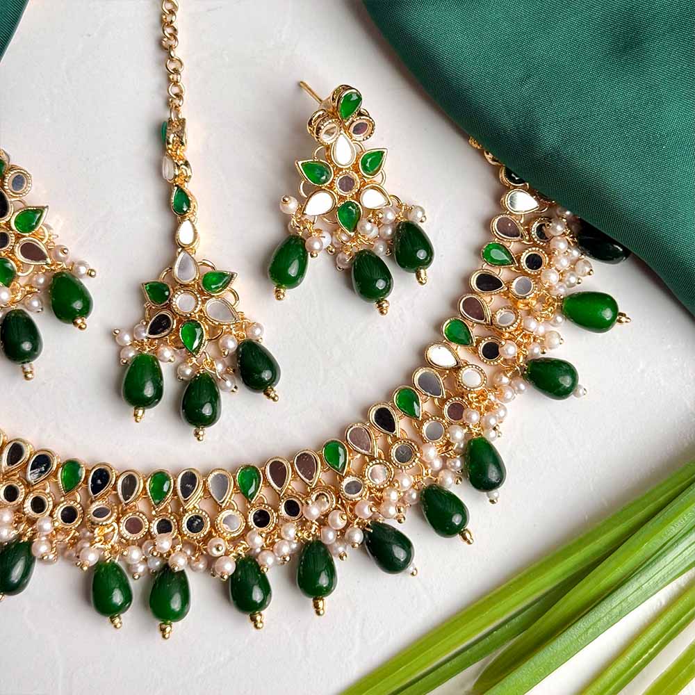 Priya Kundan Set (Green)