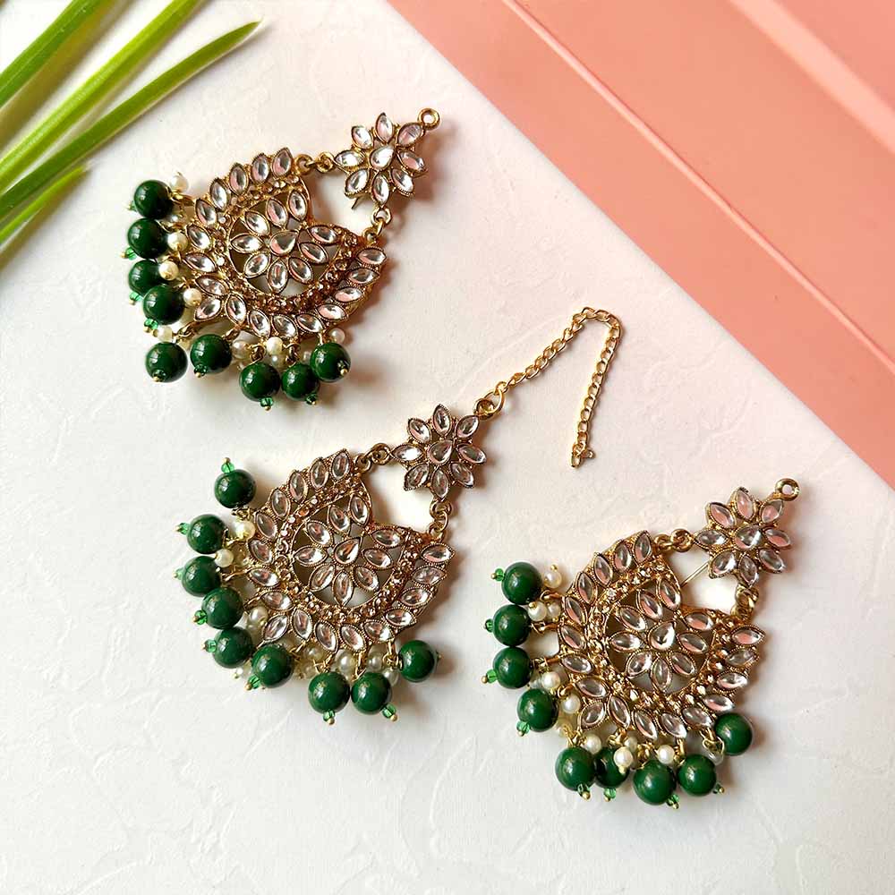 Sameera Earrings/Teeka Set (Green) - Alita Accessories