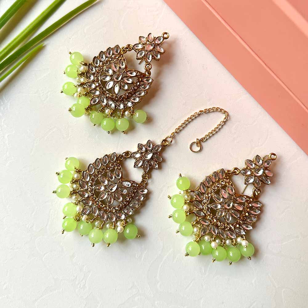 Sameera Earrings/Teeka Set (Lime Green) - Alita Accessories