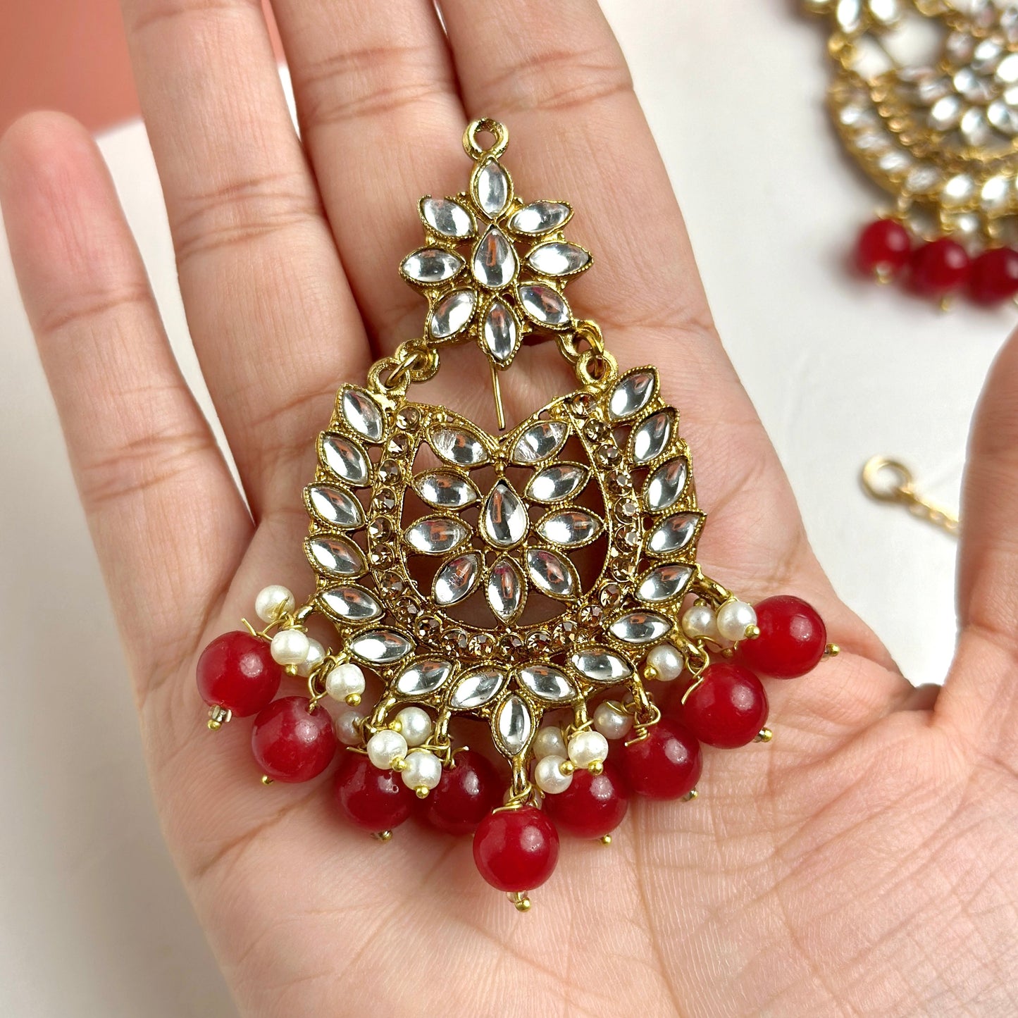Sameera Earrings/Teeka Set (Red) - Alita Accessories