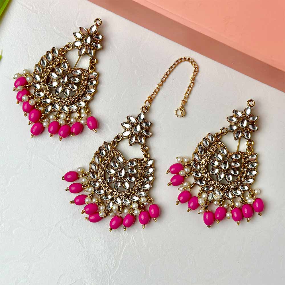 Load image into Gallery viewer, Sameera Earrings/Teeka Set (Shocking Pink) - Alita Accessories
